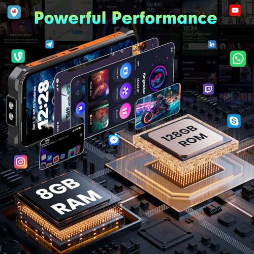 Image of FOSSIBOT F110L 8GB+128GB+2TB Rugged CallPhone Unlocked,10000mAh Android 15 Smartphone,128dB Loud Volume Phone, 6.745 inch 50MP Camera Waterproof Phone Dual SIM /Camping Light (2026 Orange)