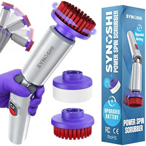 Synoshi PRO Electric Spin Scrubber, Bathroom & Shower Cleaner, Electric Cleaning Brush, Brosse Nettoyage Electrique. Cordless, Waterproof Cleaning Brush, Adjustable Angles, 2 Speed, 180Min Work Time