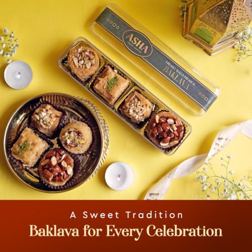 Image of ASHA SWEETS Baklava Assorted Sweets (Pack Of 10 X 100 Grams)| Made with Pure Ghee |Premium Perfect for Gifting and Snacking| Turkish Delight Made With Fresh Ingredients