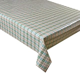 Vinyl Pvc Tablecloth 3 metres (300x137cm) Green and Cream Check with Hearts Design 10 Seater Size Rectangle Table, Wipe Clean, Textile Backed Plastic Oblong Table Cloth (74)