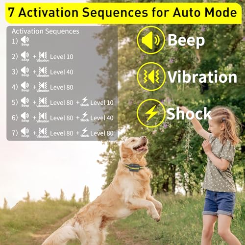 PetJoy Automatic Bark Collar for 3 Dogs, Shock Collar with Remote and Auto Modes, Auto Bark and Training Collar Combo, Shock Collar with Auto Mode (Level 1-5) - Remote 3300 Ft