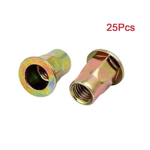 Miniatura 7 de Tuerca de remache hexagonal para coche, 25 piezas M6 chapado en zinc de acero al carbono, inserción hexagonal Nutsert tono bronce
