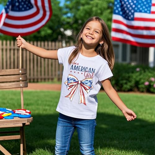 Image of Toddler Boys Girls 4th of July Short Sleeve Shirt - Kids Patriotic American Flag Memorial Day USA Tops 2-7T