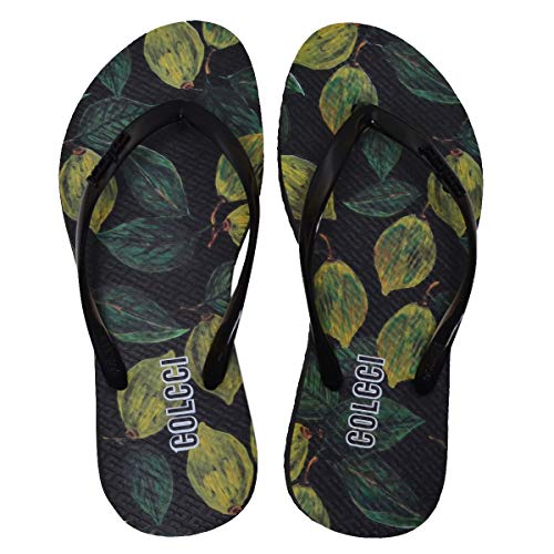 Chinelo Feminino Folhas Colcci Preto e Verde