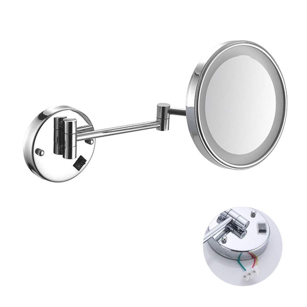 Miroir de maquillage LED mural extensible JCAKES 3X chrome sans perçage