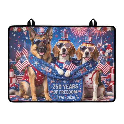 Image of Poceacles 4th of July Stove Top Cover Glass Stove Top Cover United States 250th Party Decor Cooktop Protector Stovetop Mats for Kitchen Decor, Dog USA Flag 250 Years 1776-2026 Print