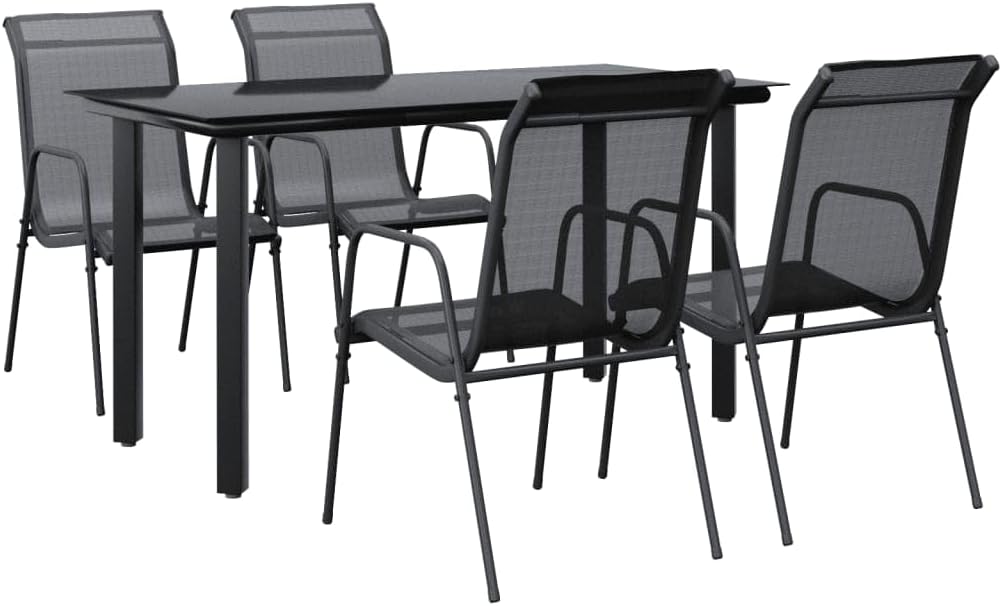 vidaXL Black Patio Dining Set - 5 Piece Outdoor Dining Furniture Set, Made of Durable Steel and Textilene, Elegant Design, Suitable for Garden, Patio, Backyard.