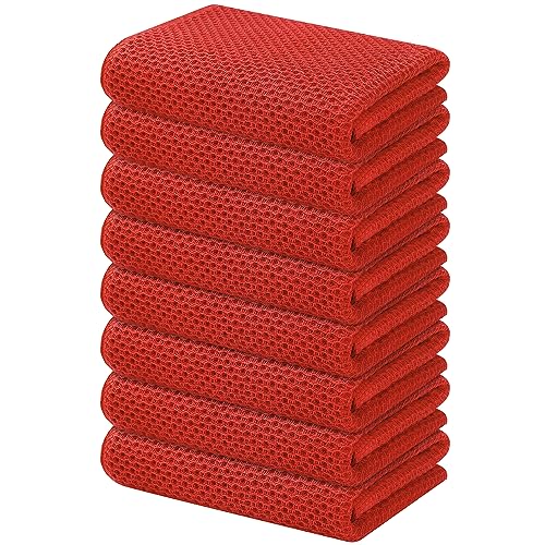 Kitinjoy 100% Cotton Waffle Weave Kitchen Towels, 8-Pack Super Soft and Absorbent Dish Towels for Drying Dishes, Kitchen Hand Towels, 13 in x 28 in, Brick Red