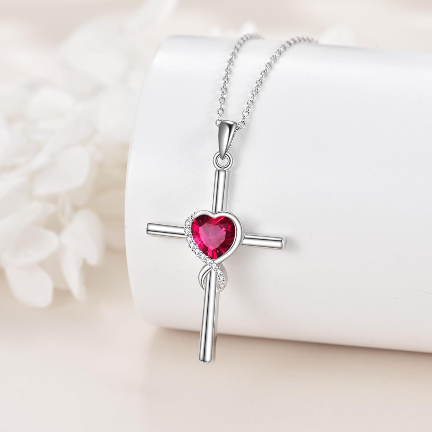 S925 Sterling Silver Cross Necklace for Women Birthstone Necklace Heart Infinity Cross Pendant Necklace Christmas Valentines Day Gifts Birthday Holiday Gifts for Her, 18"+2" Inches - Image 3