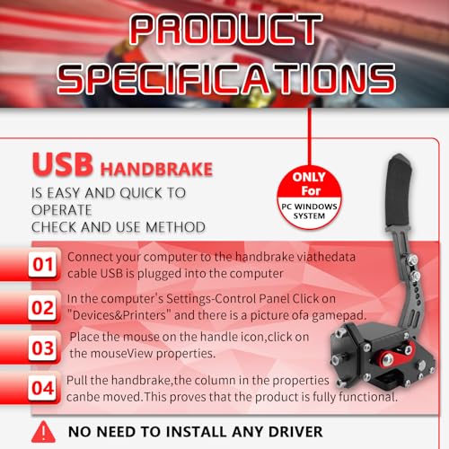 Gioco freno a mano, USB Game freno a mano per giochi Sim Racing, PC, Windows, G25/G27/G29/T500/PC compatibile, FANATECOSW Racing Simulator (nero) - Controller - Immagine 5