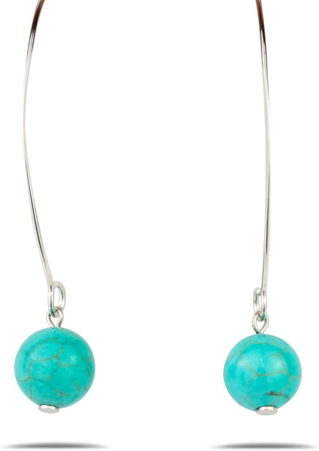 LaTisoro Sterling Silver Ear Wire Threader Ball Dangling Earrings 10 mm Turquoise - Large Hook