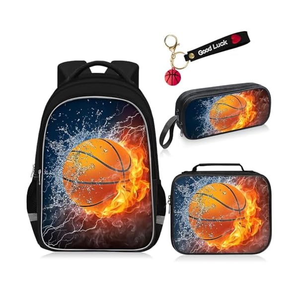 School Backpack for Boys - 4pcs American Football Boys Backpack with Lunch Box Set for Kids Children Teens Elementary Middle School - 17″ Sport Bookbag Travel Back Pack for Age 6-18