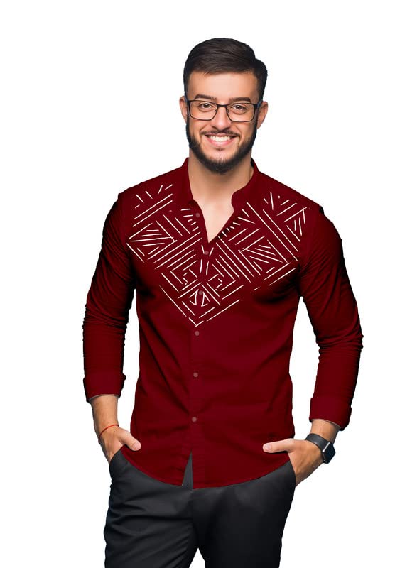 Image of SARAAI Men's Cotton Blend Full Sleeve Slim Fit Shirt|Stylish Casual Wear Shirt for Mens