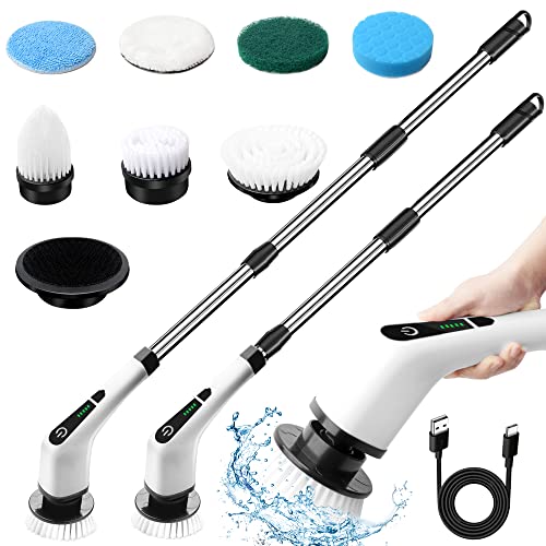 Electric Spin Scrubber,Yisigal Cordless Cleaning Brush with 7 Replaceable Brush Heads and 54 Inch Adjustable Handle for Bathtub, Tile, Shower, Window and Kitchen