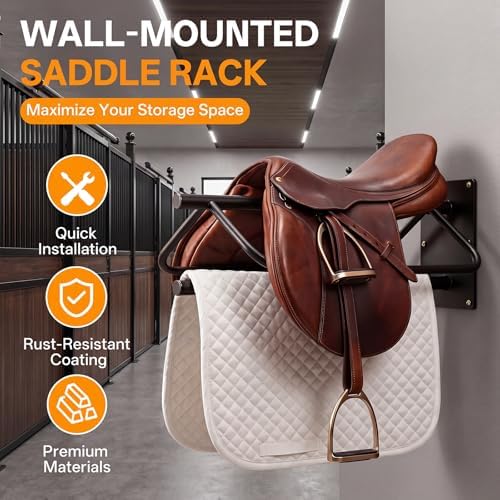 BBTEQEKN 4 Pack Wall Mount Saddle Rack, 23.8 x 12.6 x 7.5 in Heavy-Duty Steel Wall-Mounted Saddle Rack Stand for Western and English Saddles in Tack Rooms, Stables, and Barns, Black - 5