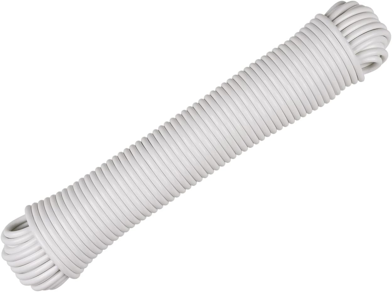 West Coast Paracord’s Plastic Coated Clothesline – Synthetic Fiber Core – All Purpose Laundry Line Dryer Rope – Strong and Durable – Crafting and DIY Projects - (7/32 Inch, 50 FT) White
