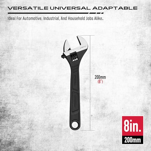 Image of SEDY 8-Inch Adjustable Wrench, Black Oxide Finish Wide Jaw Spanner with Inch /Metric Scale, Premium Drop Forged Steel for Automotive Plumbing and Household Repairs
