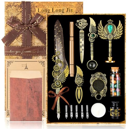 LongLongJin Quill Pen Ink Set with Seal Stamp - Feather