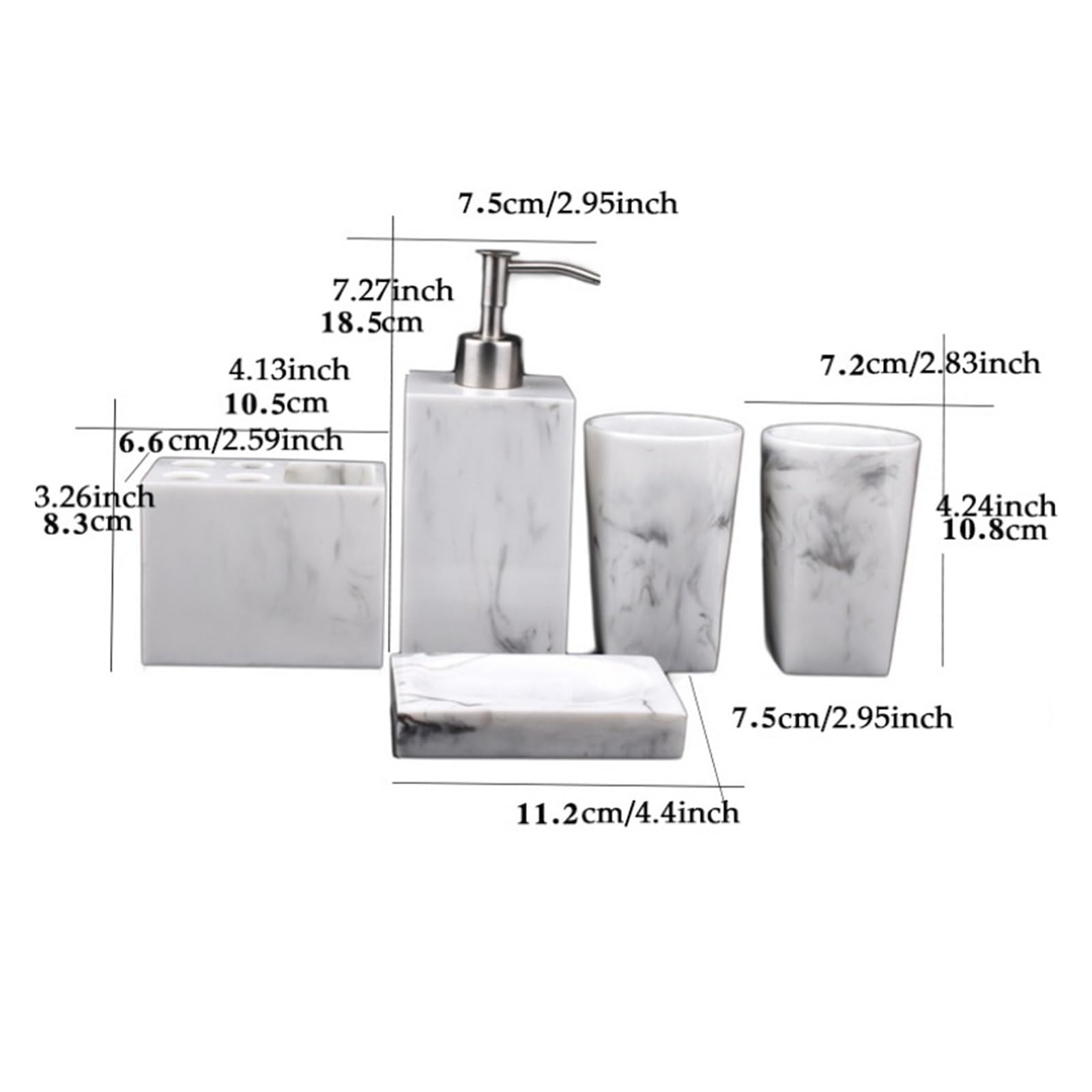 Set Dispensador Jabon Baño Juego de accesorios de baño de imitación de resina y mármol, soporte for cepillo de dientes, jabón, taza for enjuague bucal, botella de champú, juego de lavado for el hogar