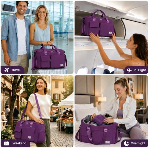 Image of FIORETTO Women's Gym Duffle Bag with Shoes Compartment, 30L Capacity, Ideal for Travel, Gym, Sports, Duffel, Weekender