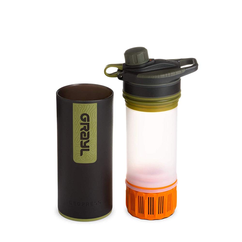 Grayl GeoPress Outdoor- & Reisewasserfilter | für 250L Wasser | Filterkartusche wechselbar | Black Camo mit 1 Ersatzfilter