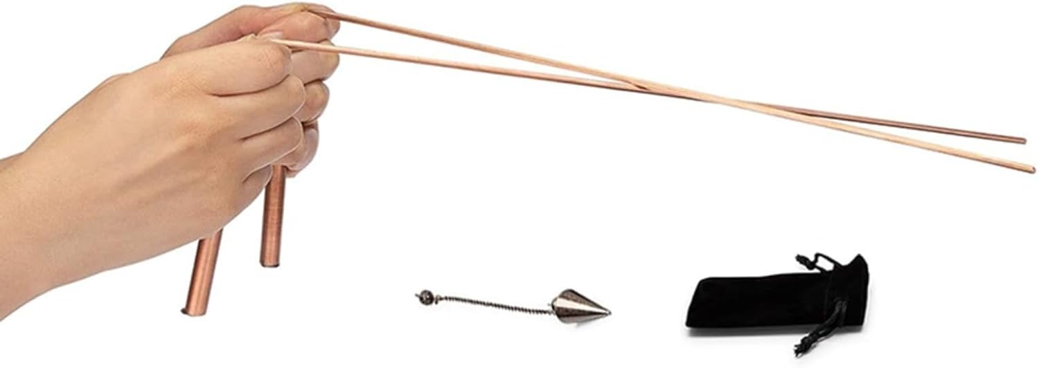 Copper Dowsing Rods Kit - 99.99% Pure Copper Divining Rods and Pendulum - for Divining Water, Spiritual, Gold, Energy Healing, Treasure, Buried Items Etc