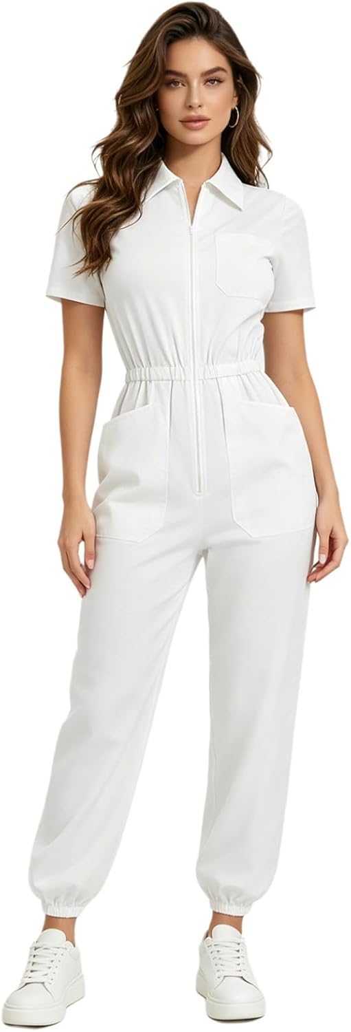 Freebily Coveralls for Women Medical Nursing Uniform Full Body Paint Suit One Piece Scrubs Work Jumpsuit