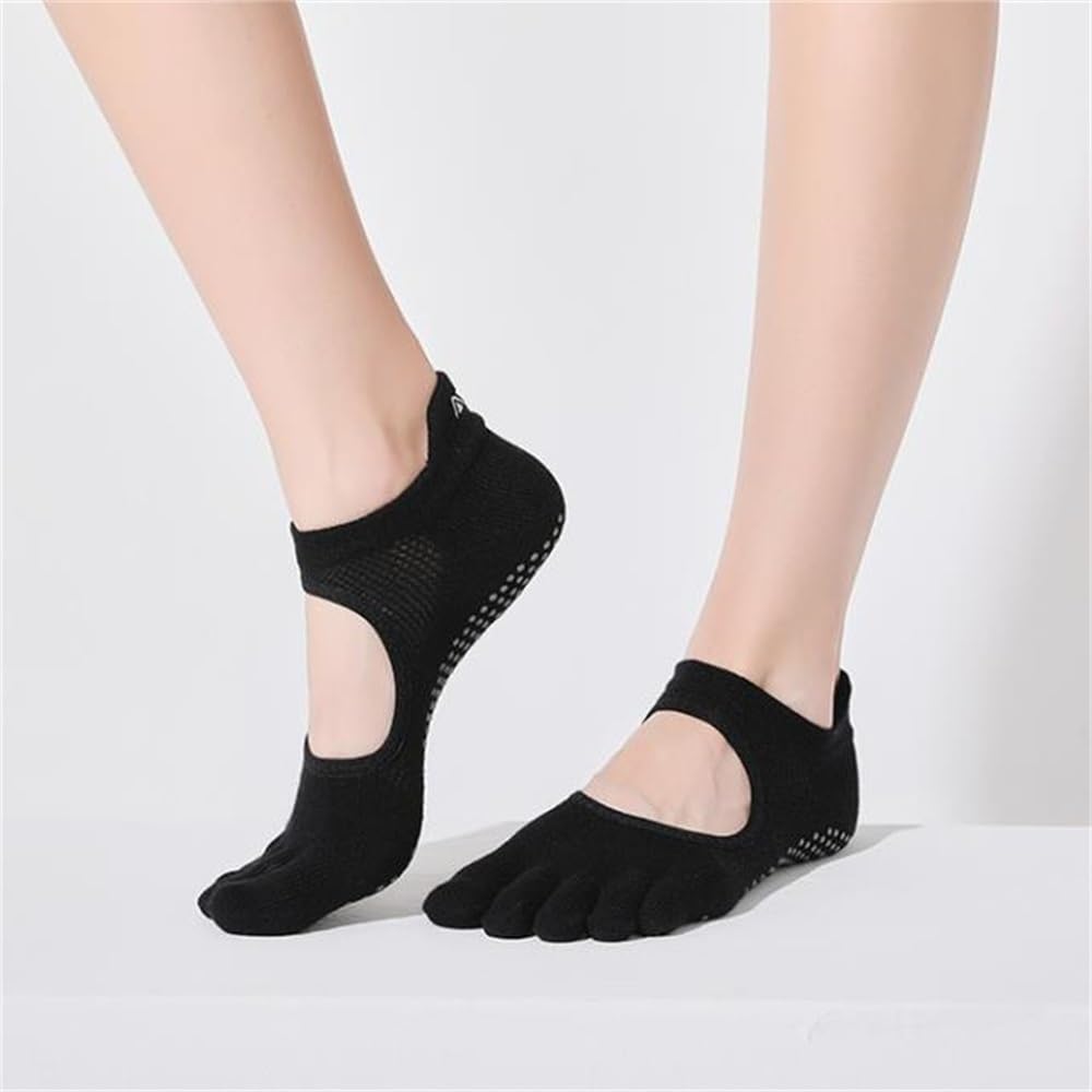 Calcetines De Yoga para Mujer Calcetines de Yoga for Mujer con Cinco Dedos, Calcetines Profesionales de Yoga, Calcetines de algodón usables(Black)