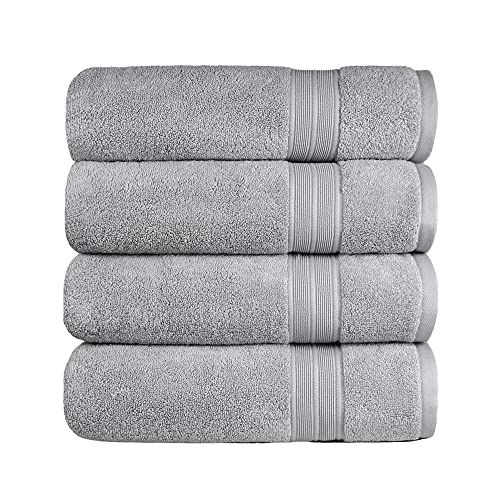 TRIDENT Bath Towels, 100% Cotton Towels for Bathroom, Super Soft, Shower Towels, Bathroom Towels with Higher Absorbency and Lower Lint, Pack of 4 Large Bath Towels, 500 GSM Project 360 (Silver)