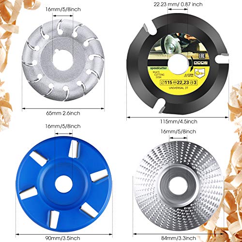 4 Pieces Angle Grinder Wood Carving Disc Shaping Disc 6 Teeth and 12 Teeth Wood Carving Disc Angle Grinder Attachments Grinder Tools for Wood Cutting Polishing Shaping