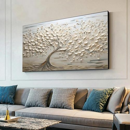 Décoration murale salon moderne peinture arbre brun 55x110cm sans cadre