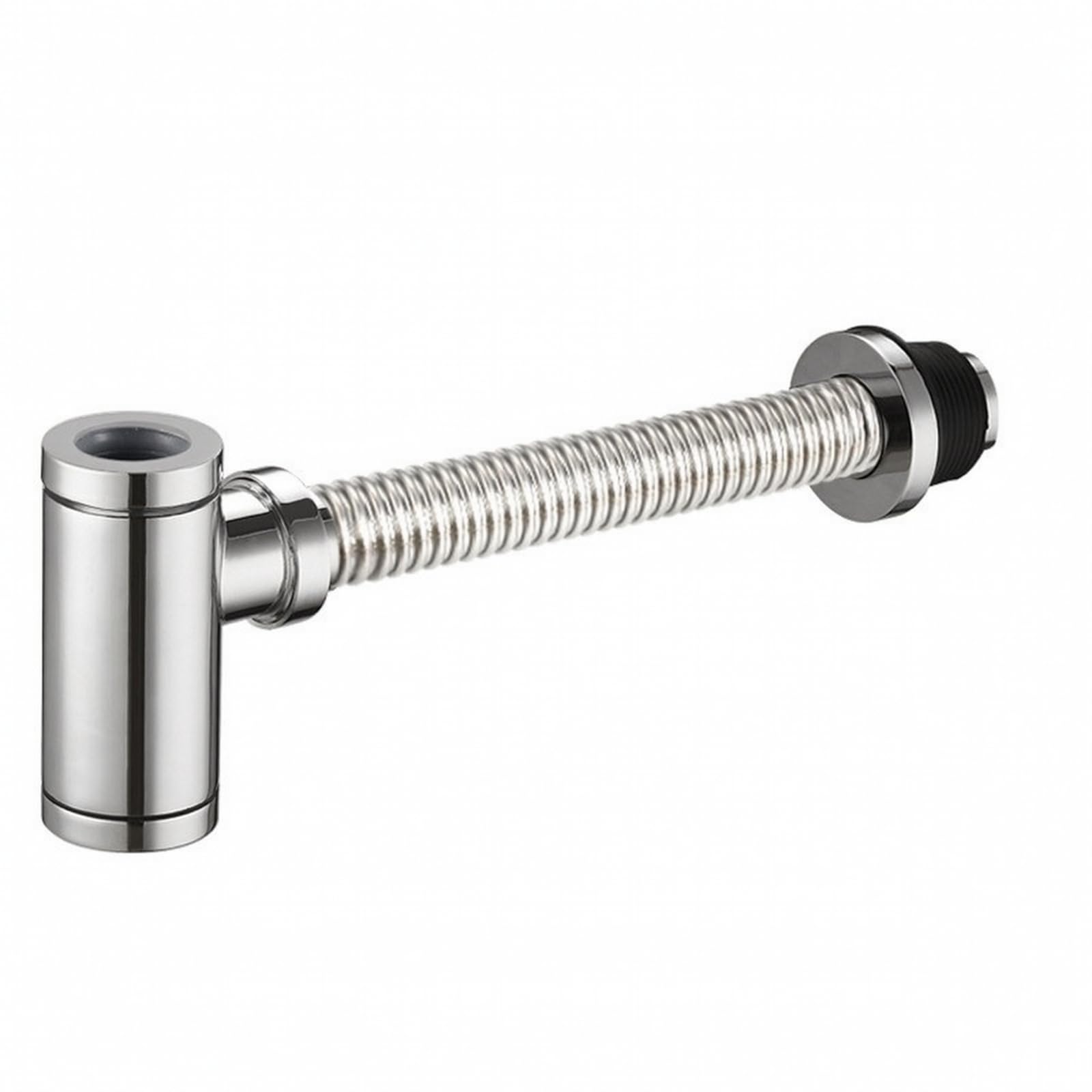 Sifón Botella sin Malos Olores | Acabado plateado Brillante, sagüe con Sifón, Resistente a la Corrosión, para Baño, 30CM, Corrugada