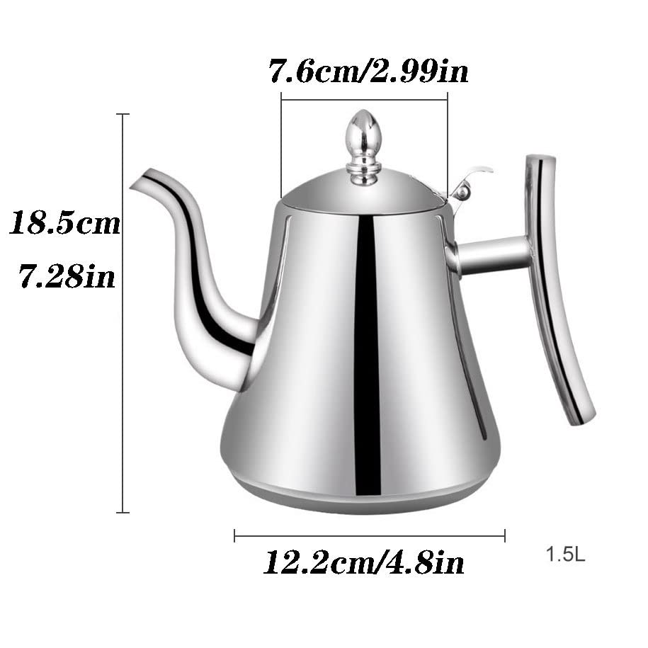 Tetera de café, Jarras de jarra de café, Jarra de vacío, Infusor de tetera, Tetera de acero inoxidable de gran capacidad de 1,5 l con filtro Diseño único Hervidor de cocina for el hogar, Oro/Plata (Co