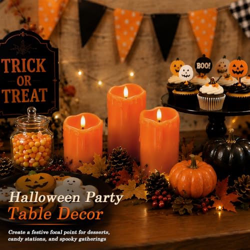 Image of Homemory Black Drip Real Wax Flameless Candles with Remote Timer, Set of 3