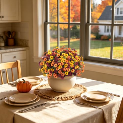 Image of Artificial Fall Flowers Fake Mums Plants for Outdoors Decoration