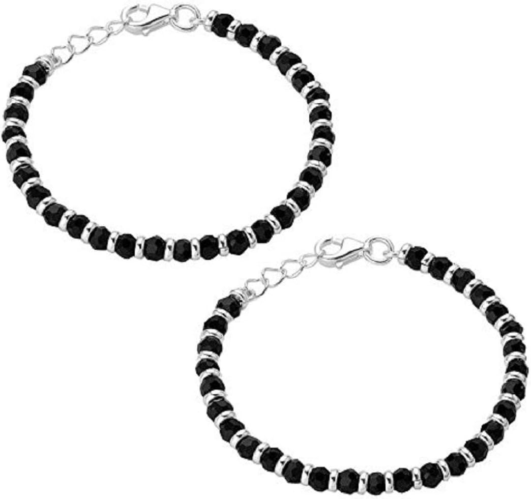Unisex-adult 925 Traditional Silver & Black Beads Baby Nazariya In Pure 92.5% Pure Sterling Silver
