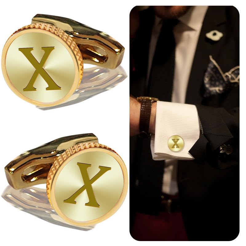 Mancuernillas clásicas de letra para hombre en cobre dorado miniatura 5