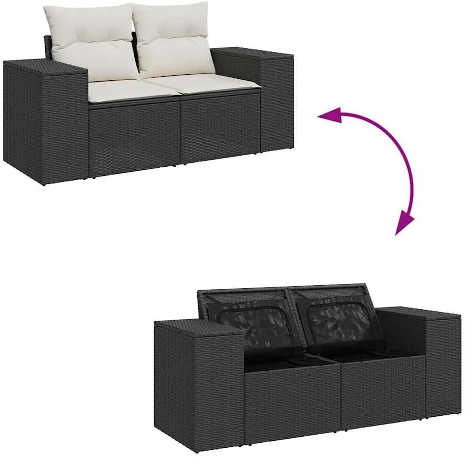 Garden Sofa Set Black Cream White Poly Rattan Large, Style Functionality Mix for Patio Balcony Garden