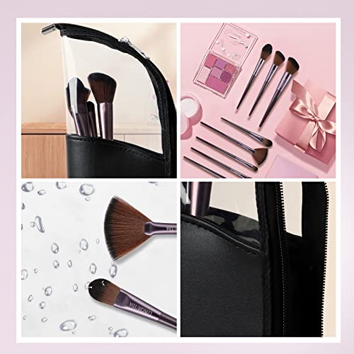 Makeup Brush Set 9Pcs, Premium Synthetic Foundation Brush Eyeshadow Loose Powder Concealer Brushes for Liquid, Girl’s Make up Brushes Kit with Black Transparent Leather Bag Case Cover for Travel - Image 7