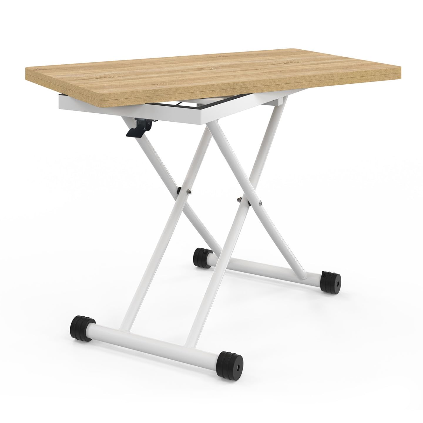 IDMarket Urbana - Mesa de centro extensible elevable en mesa de comedor rectangular (100 cm, bandeja de haya), color blanco