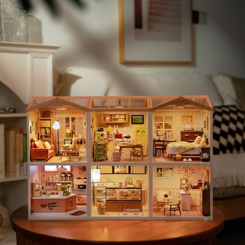 Rolife Miniaturhaus Bausätze Super World Puppenhaus Modellbausätze mit Möbeln und Zubehör Weihnachtspuppenhaus für Mädchen Bastelbausätze für Erwachsene (Dach)