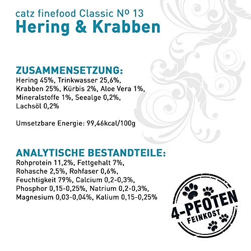 catz finefood N° 13 Hering & Shrimps Feinkost Katzenfutter nass, verfeinert mit Kürbis & Aloe Vera, 16 x 85g Beutel