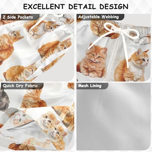 Pigsaly Boys' Swim Board Shorts Watercolor Cute Yellow Cat Boy's Swim Trunks Kids Swimwear S3