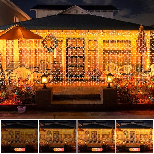 Christmas Curtain Lights,Backdrop Curtain Fairy Lights Outdoor Indoor Plug in,408LED Crystal Curtain String Lights Connectable with Remote Timer for Bedroom Wall Gazebo,10M Lead Wire(Warm White) - Image 3