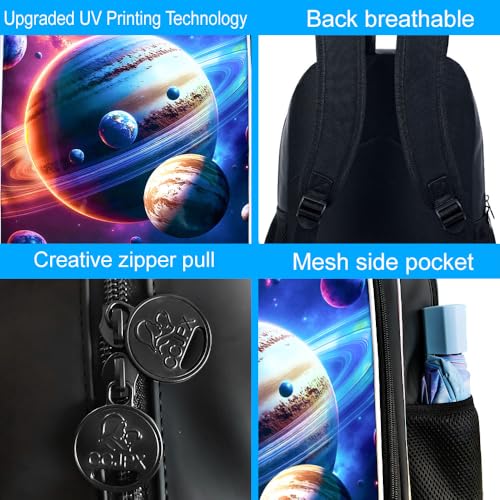 Image of gxtvo 3PCS Kids Space Backpack for Boys, 17 inch Kids Universe Bookbag with Lunch Box, Water Resistant Middle Elementary School Bag - Cosmic Planet