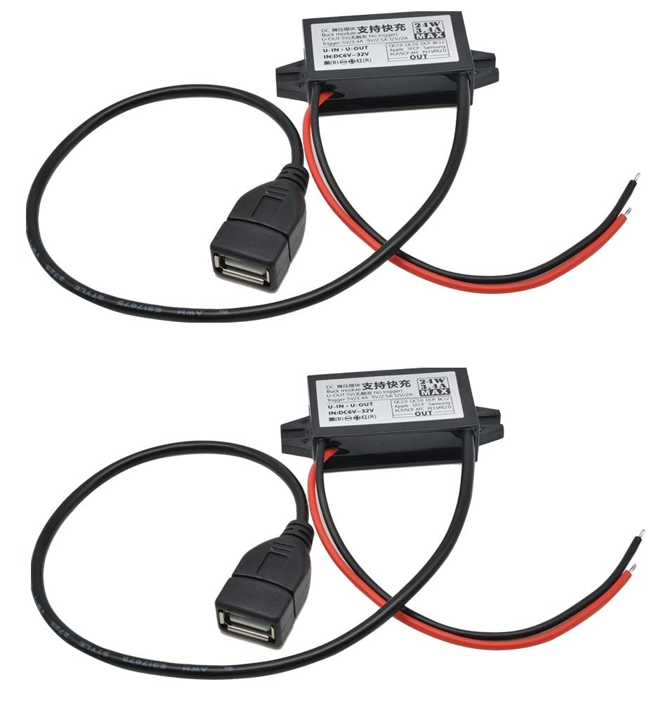 Aideepen 2 PCS QC2.0/3.0 DC Converter Voltage, 24W Quick Charge 6V-32Vto 5V Converter DC Buck Converter Module USB-A DC to DC Car Power Converter Adapter