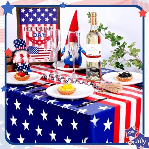 Image of Newwiee 6 Pcs 4th of July Patriotic Tablecloth Disposable American Flag Tablecloth 54x108 Plastic Red White Blue Independence Day Rectangle Table Cover 250th Decoration (Combination)