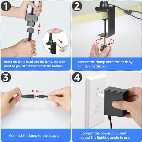 Image of ShineTech LED Desk Lamp for Home Office, 5000K Bright Double Head Architect Task Lamps with Clamp, Dimmable Adjustable Flexible, Black