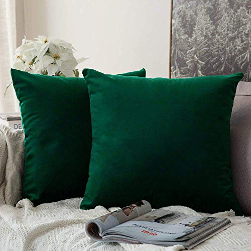 Image of Khooti Velvet Cushion Cover Pack of 1-24 inch x 24 inch / 61 x 61 cm - Army Green - Soft Pillow Covers Cushion Case for Sofa Bedroom Livingroom Chair Car, Cushion Cover