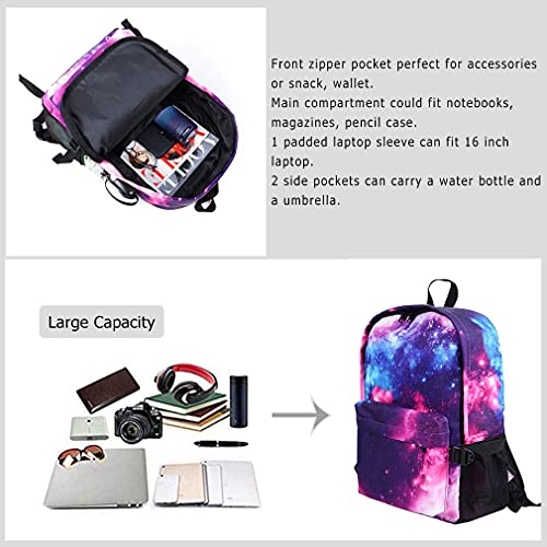 E-Clover Galaxy Backpack for Women/Men School Bookbag for Girls with Galaxy Lunch Boxes Lightweight Travel Daypack Purple Christmas Gifts4